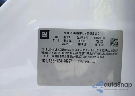 2014 Chevrolet Sonic Ls Auto из США, поврежденный, VIN 1G1JA6SH1E4140297